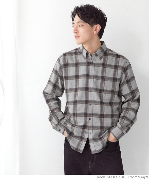 coca(coca)(コカ)の「メンズ BDリサイクルネルレギュラーフィットシャツ(シャツ/ブラウス・メンズ・グレー/レッド/ブルー/グリーン・S/M/L/XL)」の7枚目の写真
