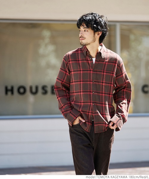 coca(coca)(コカ)の「メンズ BDリサイクルネルレギュラーフィットシャツ(シャツ/ブラウス・メンズ・グレー/レッド/ブルー/グリーン・S/M/L/XL)」の13枚目の写真