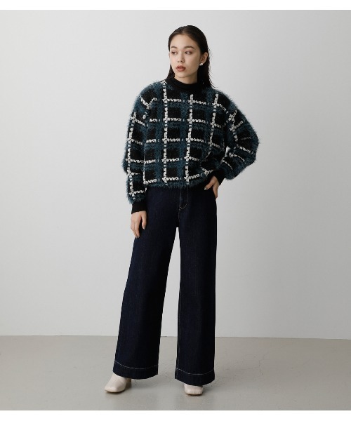 AZUL by moussy（アズールバイマウジー）の「SHAGGY CHECK KNIT TOPS