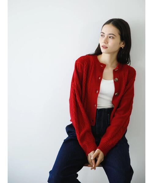 koe（コエ）の「ショート丈ニットカーディガン＊（カーディガン/ボレロ・レディース・ブラック/アイボリー/レッド・FREE）」の9枚目の写真