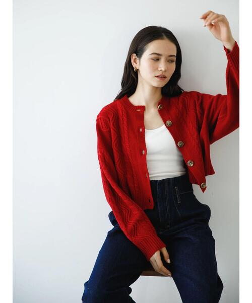 koe（コエ）の「ショート丈ニットカーディガン＊（カーディガン/ボレロ・レディース・ブラック/アイボリー/レッド・FREE）」の10枚目の写真