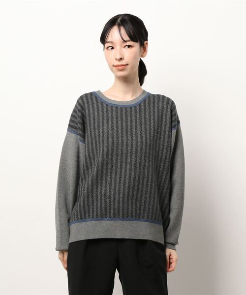 INTERPLANET（インタープラネット）の「ジャガード切替プルオーバー（ニット/セーター・レディース・グレー/グレイッシュベージュ・FREE）」の2枚目の写真