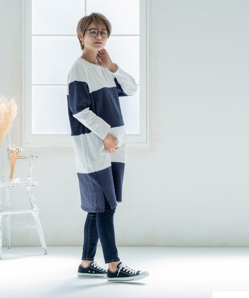 CHOCOA（チョコア）の「マタニティ授乳ワイドボーダーワンピース（マタニティウェア/グッズ・レディース・チャコールグレー/ネイビー/イエロー・FREE）」の6枚目の写真