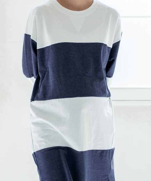 CHOCOA（チョコア）の「マタニティ授乳ワイドボーダーワンピース（マタニティウェア/グッズ・レディース・チャコールグレー/ネイビー/イエロー・FREE）」の10枚目の写真