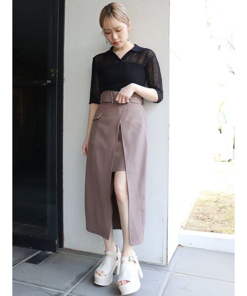 MURUA（ムルーア）の「ワイドベルトラップスカート（スカート・レディース・ブラック/その他1/その他/アイボリー/モカ・1/2）」の7枚目の写真