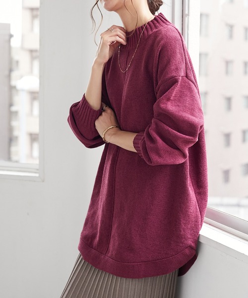 CRAFT STANDARD BOUTIQUE（クラフトスタンダードブティック）の「モールニット裾ラウンドチュニック　＊（ニット/セーター・レディース・チャコールグレー/ブラック/マスタード/ライトパープル・FREE）」の3枚目の写真