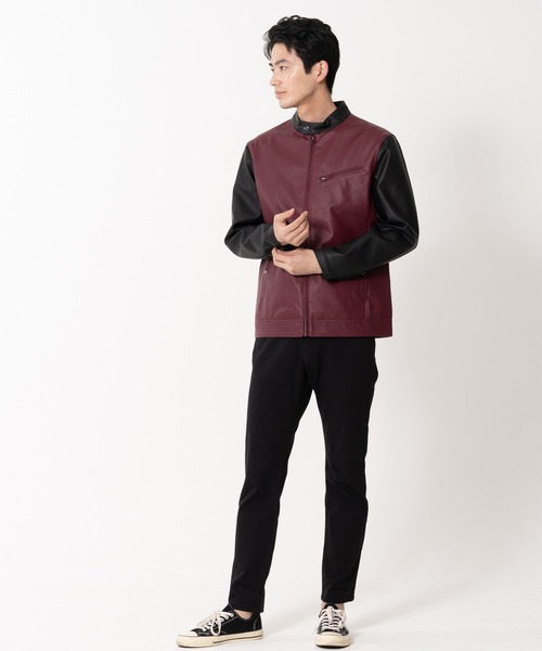 【BLUE STANDARD/ブルースタンダード】フェイクレザー エコレザー テックレザー シングルライダースジャケット（ライダースジャケット）｜Blue Standard （ブルースタンダード）