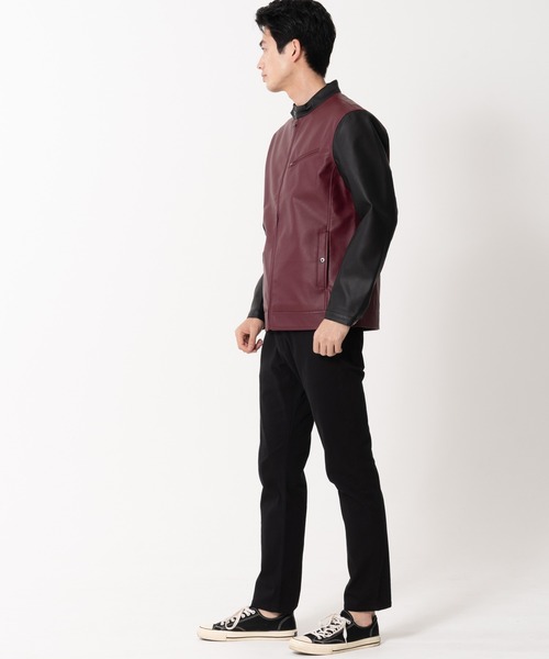 【BLUE STANDARD/ブルースタンダード】フェイクレザー エコレザー テックレザー シングルライダースジャケット（ライダースジャケット）｜Blue Standard （ブルースタンダード）