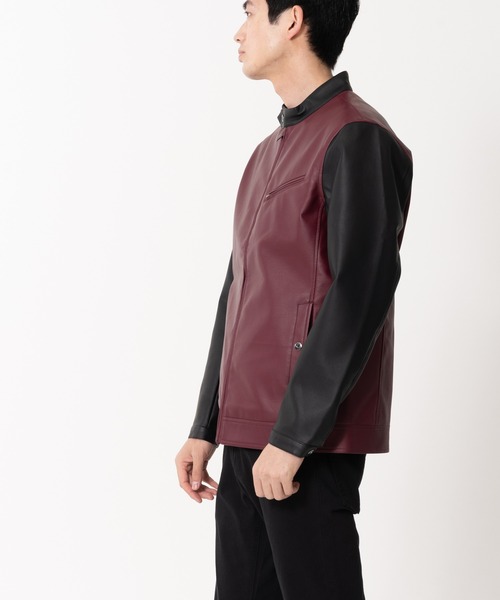 【BLUE STANDARD/ブルースタンダード】フェイクレザー エコレザー テックレザー シングルライダースジャケット（ライダースジャケット）｜Blue Standard （ブルースタンダード）