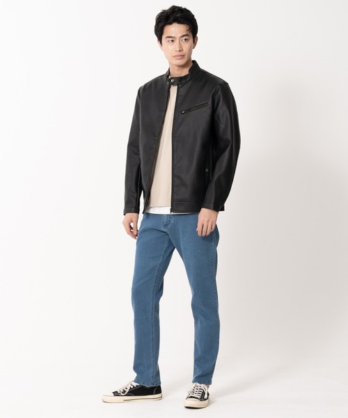 【BLUE STANDARD/ブルースタンダード】フェイクレザー エコレザー テックレザー シングルライダースジャケット（ライダースジャケット）｜Blue Standard （ブルースタンダード）