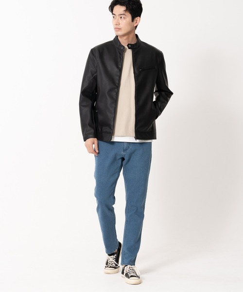 【BLUE STANDARD/ブルースタンダード】フェイクレザー エコレザー テックレザー シングルライダースジャケット（ライダースジャケット）｜Blue Standard （ブルースタンダード）