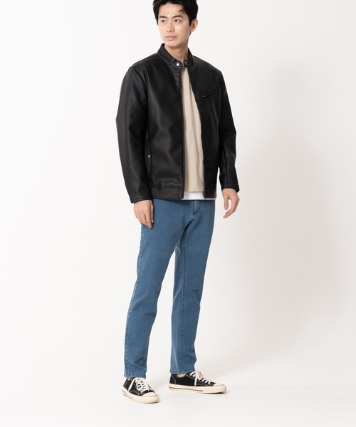 【BLUE STANDARD/ブルースタンダード】フェイクレザー エコレザー テックレザー シングルライダースジャケット（ライダースジャケット）｜Blue Standard （ブルースタンダード）