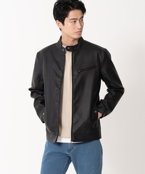 【BLUE STANDARD/ブルースタンダード】フェイクレザー エコレザー テックレザー シングルライダースジャケット（ライダースジャケット）｜Blue Standard （ブルースタンダード）