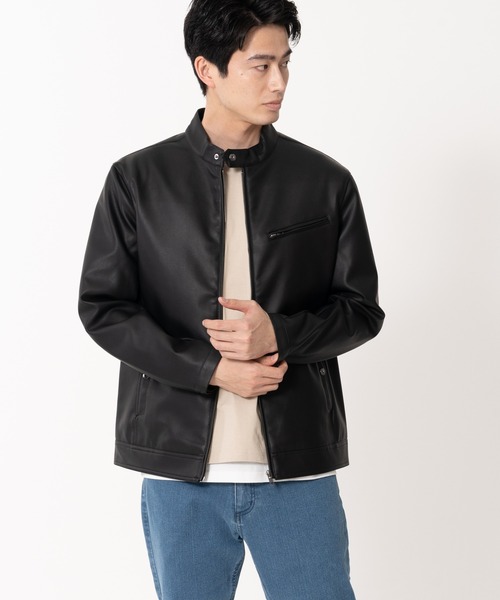 【BLUE STANDARD/ブルースタンダード】フェイクレザー エコレザー テックレザー シングルライダースジャケット（ライダースジャケット）｜Blue Standard （ブルースタンダード）