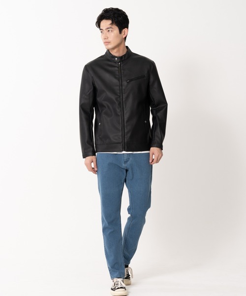 【BLUE STANDARD/ブルースタンダード】フェイクレザー エコレザー テックレザー シングルライダースジャケット（ライダースジャケット）｜Blue Standard （ブルースタンダード）