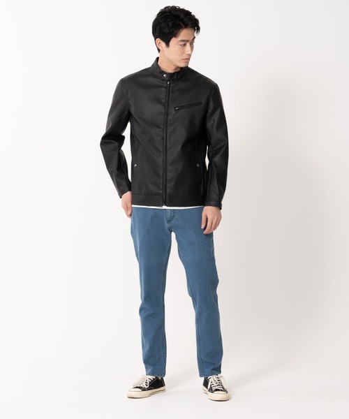 【BLUE STANDARD/ブルースタンダード】フェイクレザー エコレザー テックレザー シングルライダースジャケット（ライダースジャケット）｜Blue Standard （ブルースタンダード）