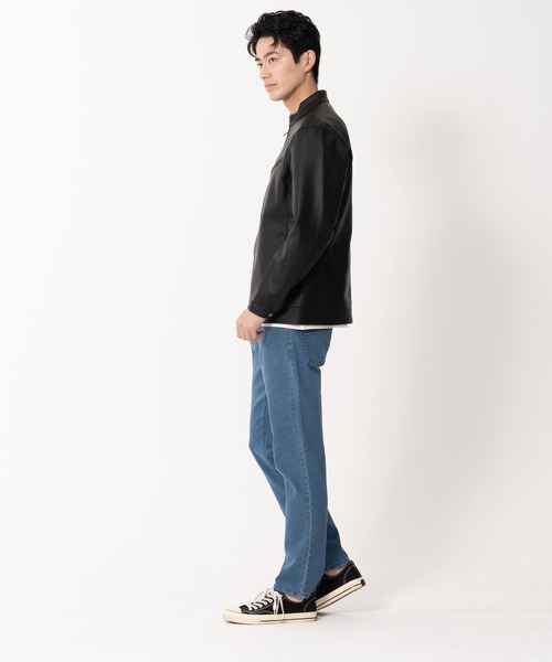 【BLUE STANDARD/ブルースタンダード】フェイクレザー エコレザー テックレザー シングルライダースジャケット（ライダースジャケット）｜Blue Standard （ブルースタンダード）