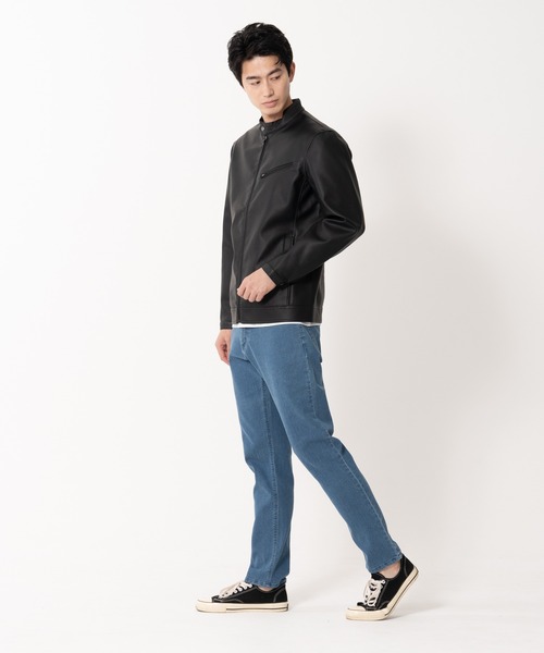 【BLUE STANDARD/ブルースタンダード】フェイクレザー エコレザー テックレザー シングルライダースジャケット（ライダースジャケット）｜Blue Standard （ブルースタンダード）