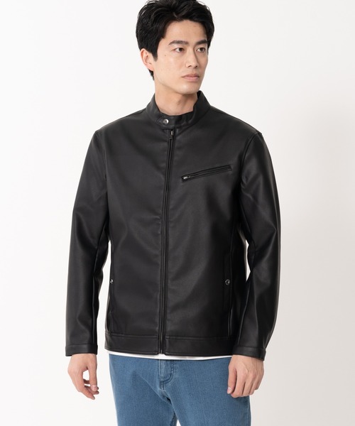 【BLUE STANDARD/ブルースタンダード】フェイクレザー エコレザー テックレザー シングルライダースジャケット（ライダースジャケット）｜Blue Standard （ブルースタンダード）