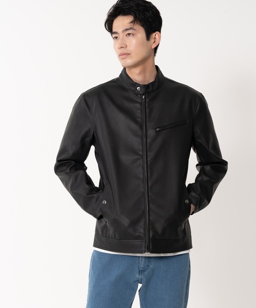 【BLUE STANDARD/ブルースタンダード】フェイクレザー エコレザー テックレザー シングルライダースジャケット（ライダースジャケット）｜Blue Standard （ブルースタンダード）
