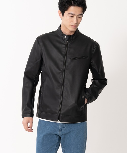 【BLUE STANDARD/ブルースタンダード】フェイクレザー エコレザー テックレザー シングルライダースジャケット（ライダースジャケット）｜Blue Standard （ブルースタンダード）