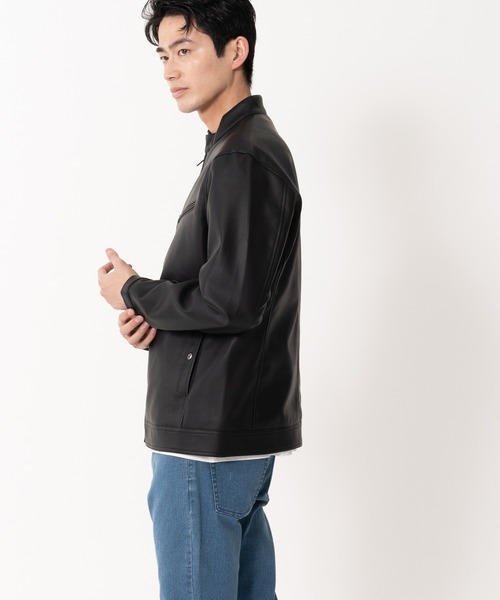 【BLUE STANDARD/ブルースタンダード】フェイクレザー エコレザー テックレザー シングルライダースジャケット（ライダースジャケット）｜Blue Standard （ブルースタンダード）