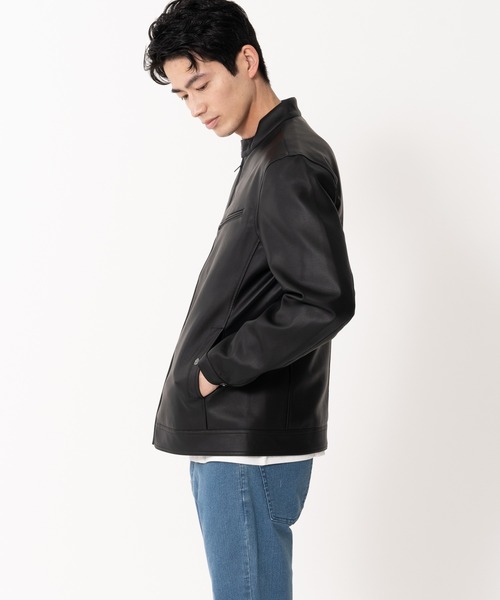 【BLUE STANDARD/ブルースタンダード】フェイクレザー エコレザー テックレザー シングルライダースジャケット（ライダースジャケット）｜Blue Standard （ブルースタンダード）