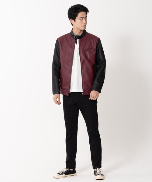 【BLUE STANDARD/ブルースタンダード】フェイクレザー エコレザー テックレザー シングルライダースジャケット（ライダースジャケット）｜Blue Standard （ブルースタンダード）