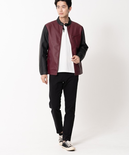 【BLUE STANDARD/ブルースタンダード】フェイクレザー エコレザー テックレザー シングルライダースジャケット（ライダースジャケット）｜Blue Standard （ブルースタンダード）