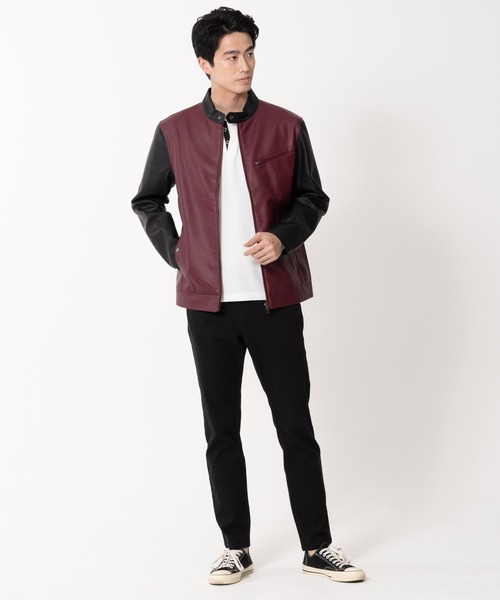 【BLUE STANDARD/ブルースタンダード】フェイクレザー エコレザー テックレザー シングルライダースジャケット（ライダースジャケット）｜Blue Standard （ブルースタンダード）