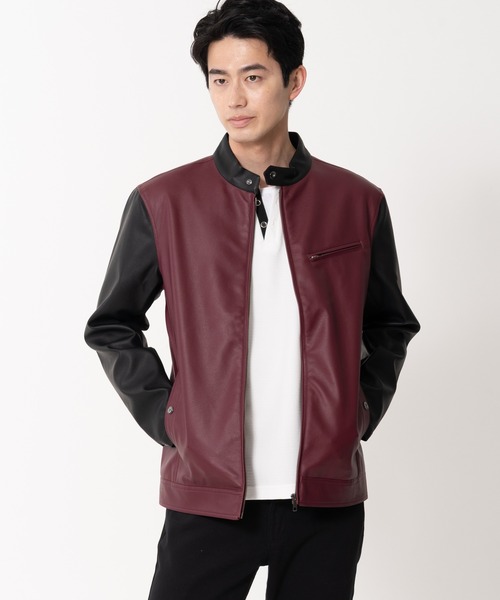 【BLUE STANDARD/ブルースタンダード】フェイクレザー エコレザー テックレザー シングルライダースジャケット（ライダースジャケット）｜Blue Standard （ブルースタンダード）