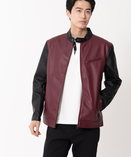 【BLUE STANDARD/ブルースタンダード】フェイクレザー エコレザー テックレザー シングルライダースジャケット（ライダースジャケット）｜Blue Standard （ブルースタンダード）