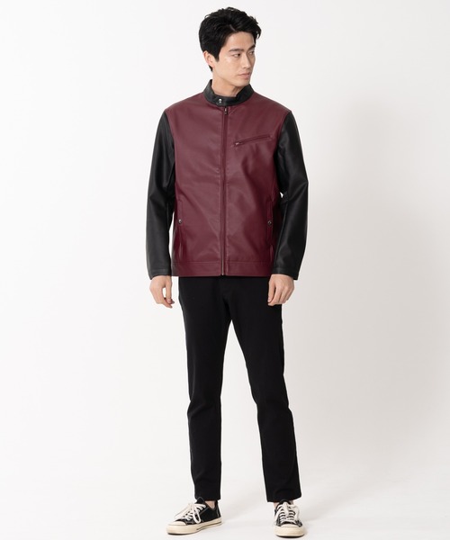 【BLUE STANDARD/ブルースタンダード】フェイクレザー エコレザー テックレザー シングルライダースジャケット（ライダースジャケット）｜Blue Standard （ブルースタンダード）