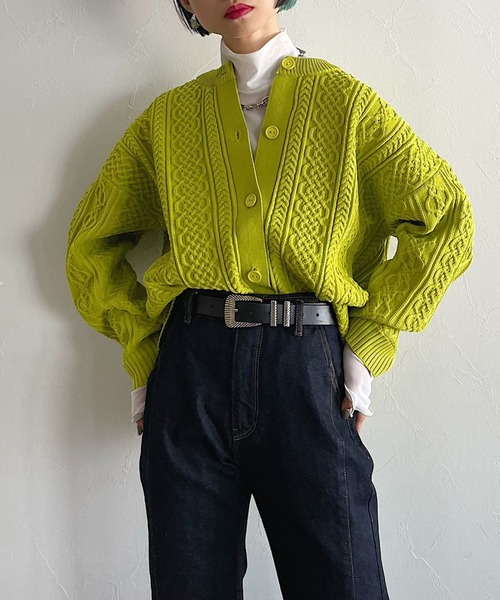 PAGEBOY（ページボーイ）の「マシュマロケーブルカーディガン2（ニット/セーター・レディース・ブラック/オフホワイト/イエロー/ブルー/グリーン・FREE）」の5枚目の写真