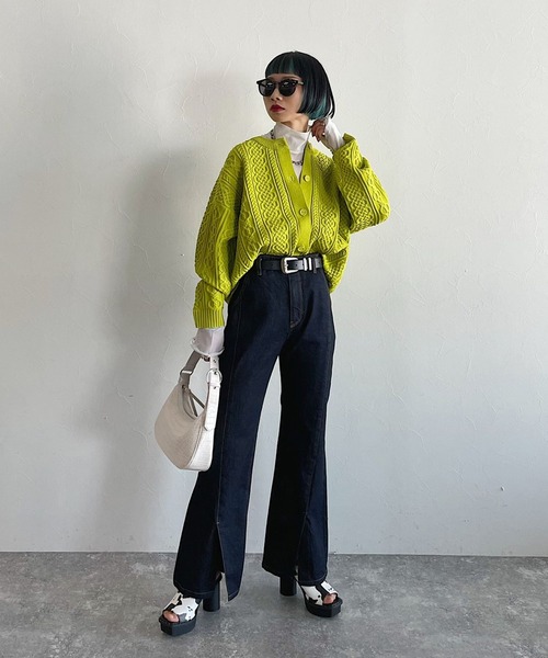 PAGEBOY（ページボーイ）の「マシュマロケーブルカーディガン2（ニット/セーター・レディース・ブラック/オフホワイト/イエロー/ブルー/グリーン・FREE）」の17枚目の写真