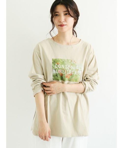 Samansa Mos2（サマンサ モスモス）の「刺繍入り転写プリント長袖カットソー（Tシャツ/カットソー・レディース・ベージュ/オフホワイト/グリーン・ﾌﾘ-）」の3枚目の写真