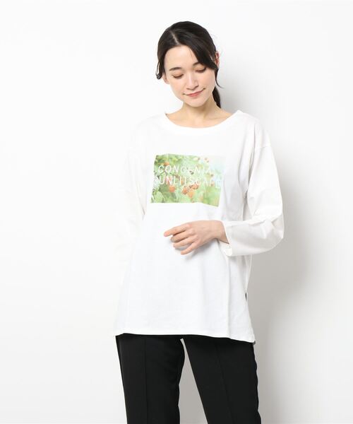 Samansa Mos2（サマンサ モスモス）の「刺繍入り転写プリント長袖カットソー（Tシャツ/カットソー・レディース・ベージュ/オフホワイト/グリーン・ﾌﾘ-）」の6枚目の写真