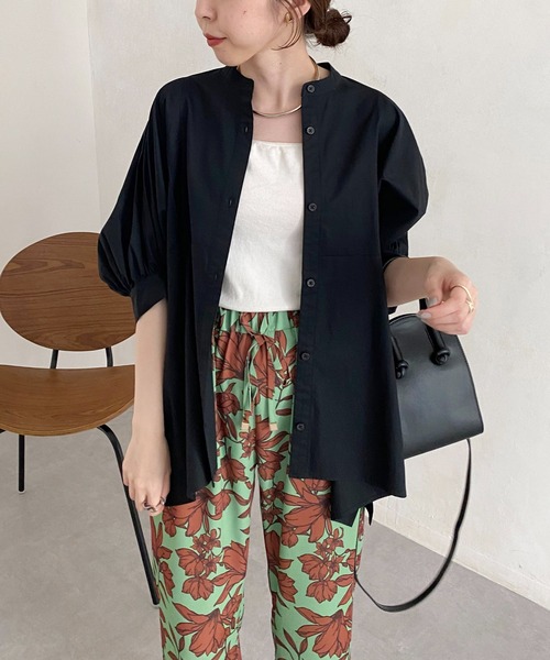 CAPRICIEUX LE'MAGE（カプリシューレマージュ）の「パフ5分袖ギャザーシャツ（シャツ/ブラウス・レディース・ホワイト/ブラック/オレンジ・FREE）」の3枚目の写真