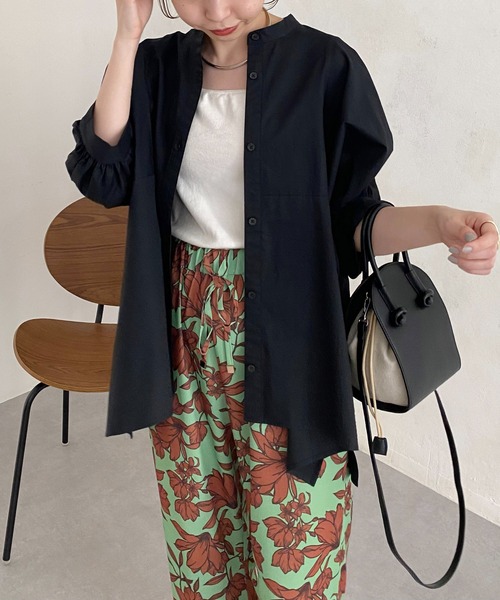 CAPRICIEUX LE'MAGE（カプリシューレマージュ）の「パフ5分袖ギャザーシャツ（シャツ/ブラウス・レディース・ホワイト/ブラック/オレンジ・FREE）」の4枚目の写真