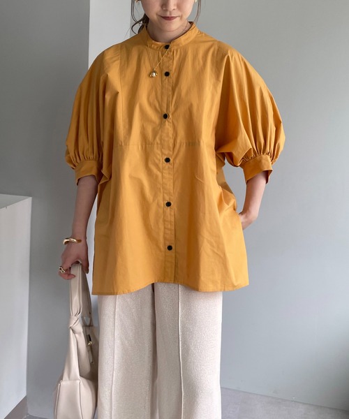 CAPRICIEUX LE'MAGE（カプリシューレマージュ）の「パフ5分袖ギャザーシャツ（シャツ/ブラウス・レディース・ホワイト/ブラック/オレンジ・FREE）」の13枚目の写真