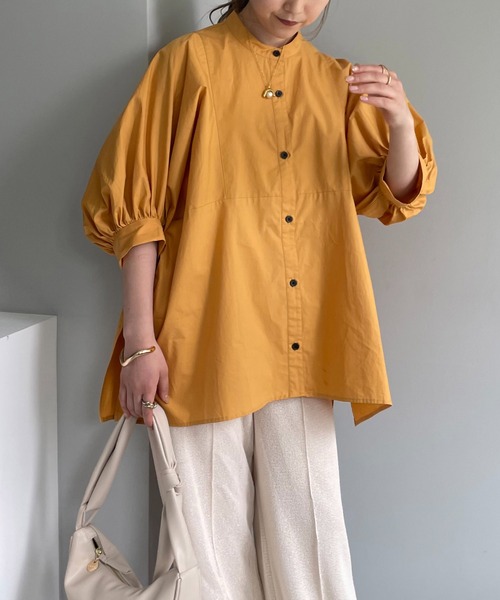 CAPRICIEUX LE'MAGE（カプリシューレマージュ）の「パフ5分袖ギャザーシャツ（シャツ/ブラウス・レディース・ホワイト/ブラック/オレンジ・FREE）」の15枚目の写真