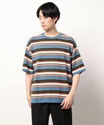 【ATELANE】14GGマルチボーダーニットクルー/ドロップショルダーシルエットTシャツ/メンズ