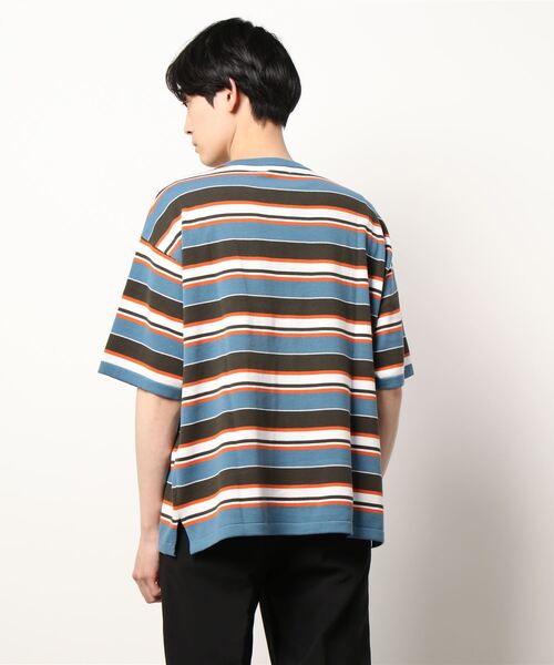 JUGLANS(ユグランス)の「【ATELANE】14GGマルチボーダーニットクルー/ドロップショルダーシルエットTシャツ/メンズ(Tシャツ/カットソー・メンズ・サックスブルー/カーキ/ブラック・L/M)」の5枚目の写真