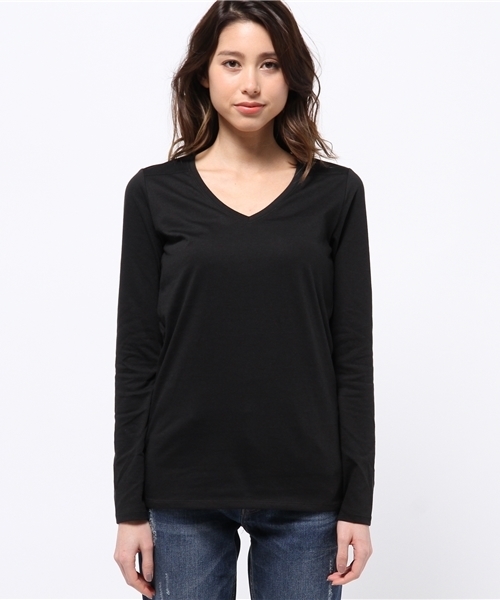 AZUL by moussy（アズールバイマウジー）の「TC天竺バックセンター切替V/N長袖PO（Tシャツ/カットソー・レディース・オフホワイト/ブルー/ブラック/ブラック系その他/ライム/ホワイト系その他・LARGE/SMALL/MEDIUM/X-SMALL）」の7枚目の写真