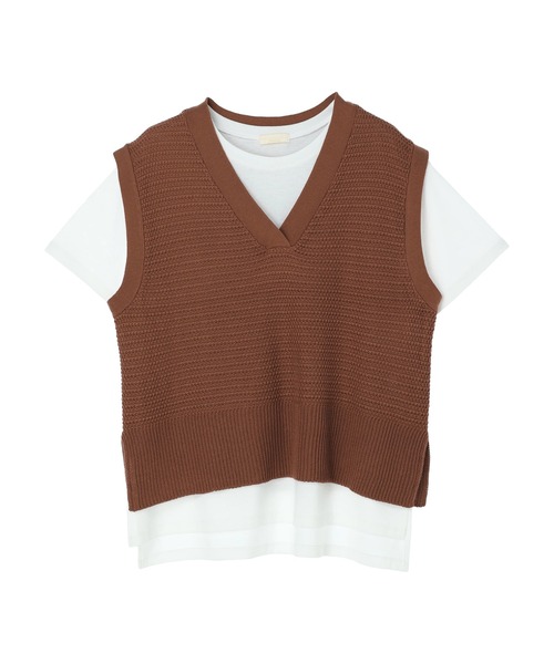 earth music&ecology（アースミュージックアンドエコロジー）の「SET2点 ジャガードベスト+Tシャツ（ニット/セーター・レディース・オリーブ/アイボリー/レッド系その他5・FREE）」の5枚目の写真