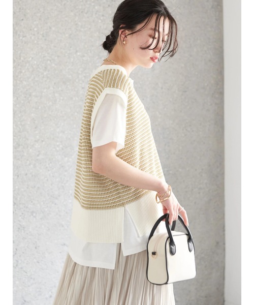 earth music&ecology（アースミュージックアンドエコロジー）の「SET2点 ジャガードベスト+Tシャツ（ニット/セーター・レディース・オリーブ/アイボリー/レッド系その他5・FREE）」の7枚目の写真