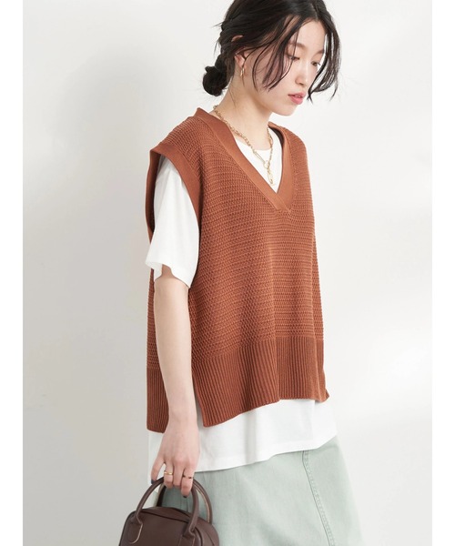 earth music&ecology（アースミュージックアンドエコロジー）の「SET2点 ジャガードベスト+Tシャツ（ニット/セーター・レディース・オリーブ/アイボリー/レッド系その他5・FREE）」の15枚目の写真