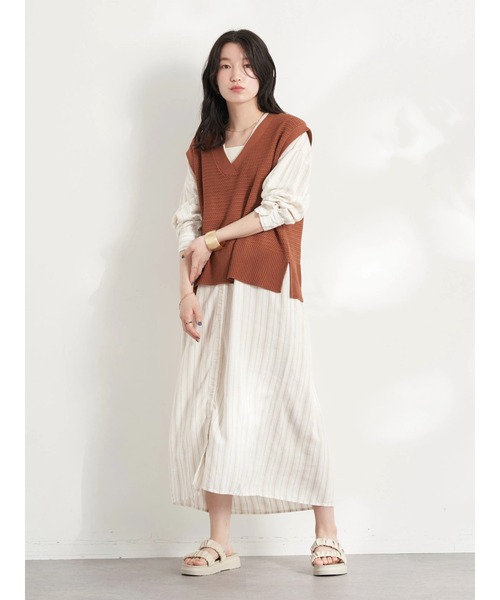 earth music&ecology（アースミュージックアンドエコロジー）の「SET2点 ジャガードベスト+Tシャツ（ニット/セーター・レディース・オリーブ/アイボリー/レッド系その他5・FREE）」の9枚目の写真