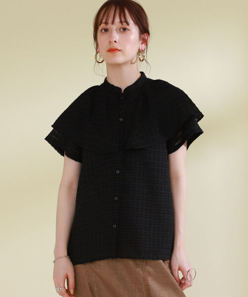 Ray BEAMS（レイビームス）の「Ray BEAMS / ドビー チェック フリルカラー ブラウス（シャツ/ブラウス・レディース・ブラック/グリーン系その他2・ONE SIZE）」の3枚目の写真