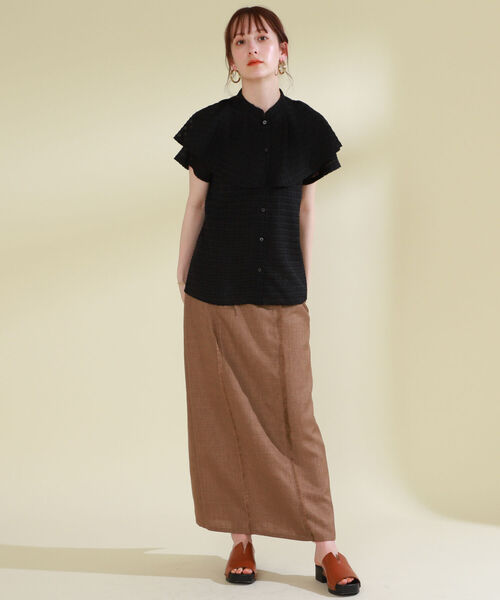 Ray BEAMS（レイビームス）の「Ray BEAMS / ドビー チェック フリルカラー ブラウス（シャツ/ブラウス・レディース・ブラック/グリーン系その他2・ONE SIZE）」の6枚目の写真